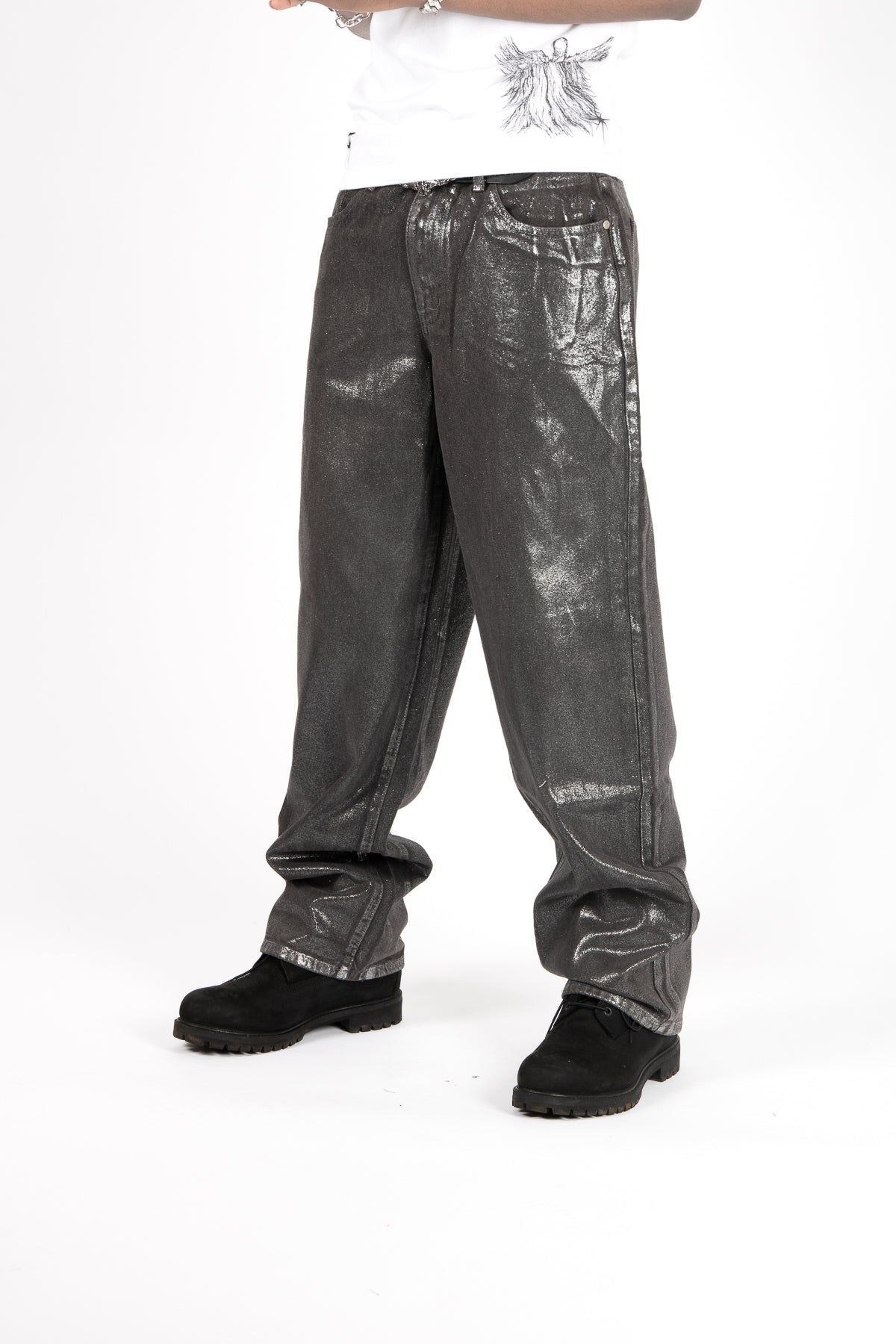 Metallic Coated Baggy Jeans - Liquor n Poker