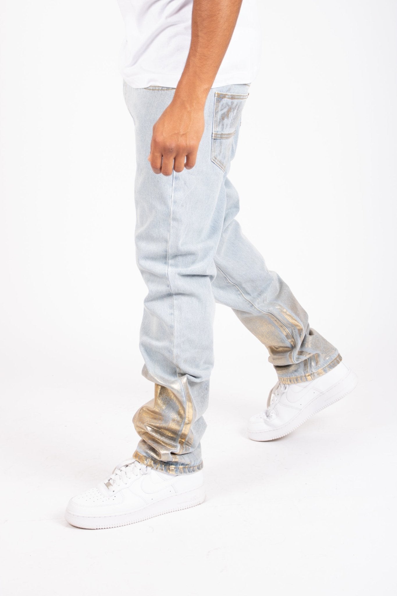 Metallic Faded Stonewash Straight Leg Jeans - Liquor n Poker