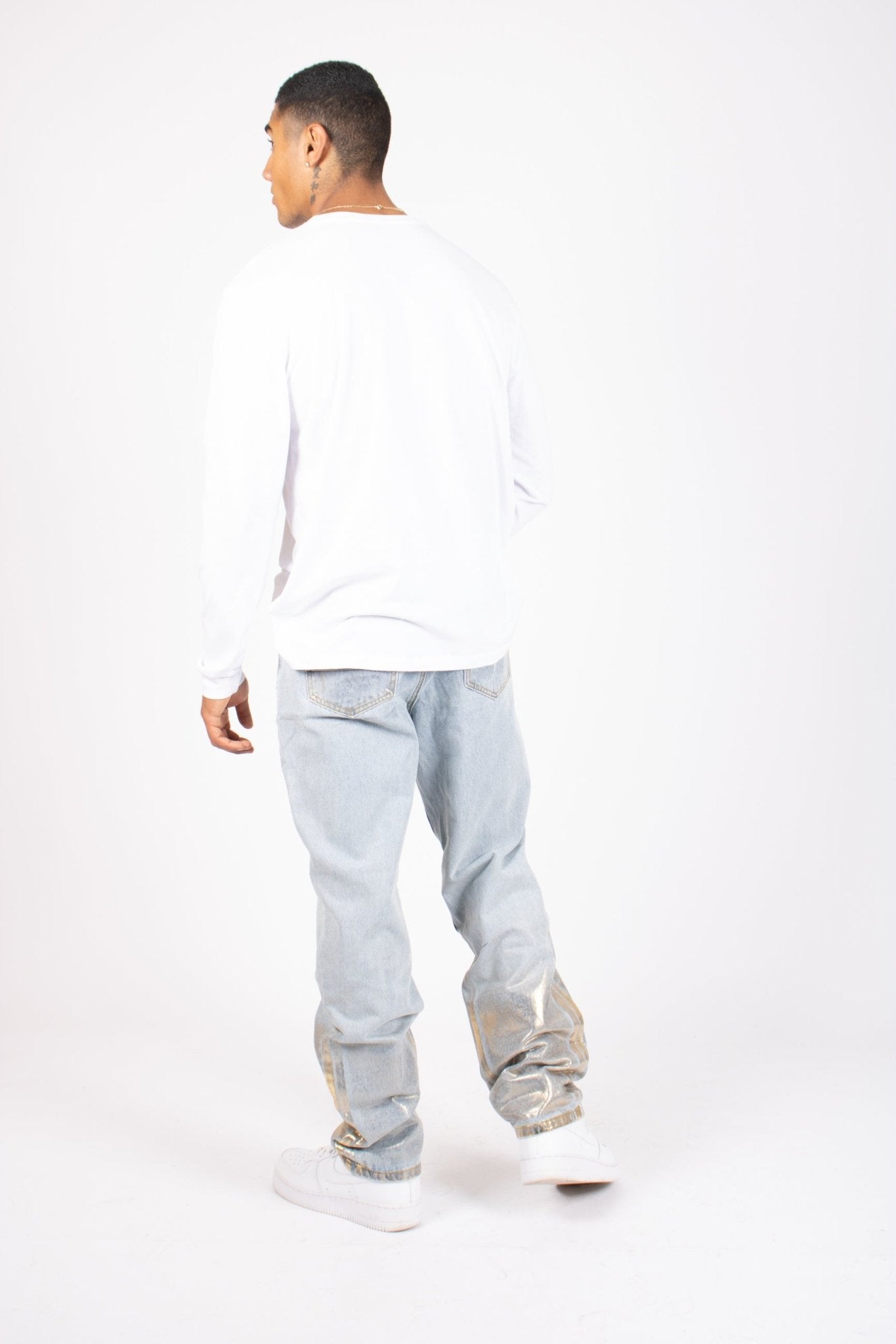 Metallic Faded Stonewash Straight Leg Jeans - Liquor n Poker