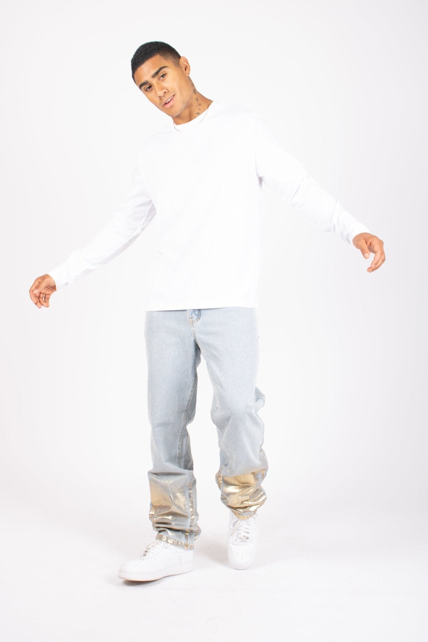 Metallic Faded Stonewash Straight Leg Jeans - Liquor n Poker