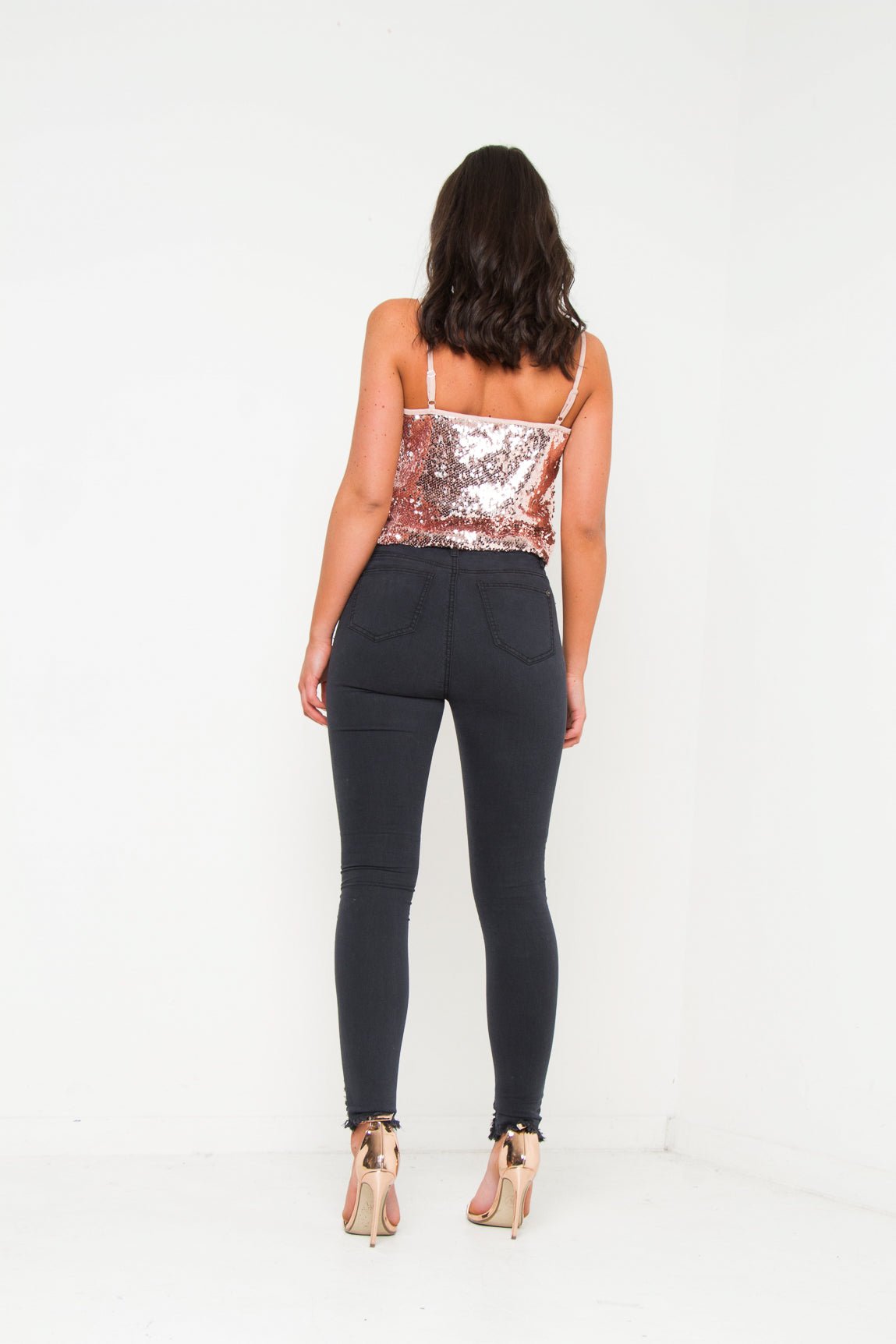 Mildura Rose Gold Sequin Cami Top - Liquor n Poker