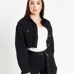 Milton Cropped Denim Jacket In Black Denim - Liquor n Poker