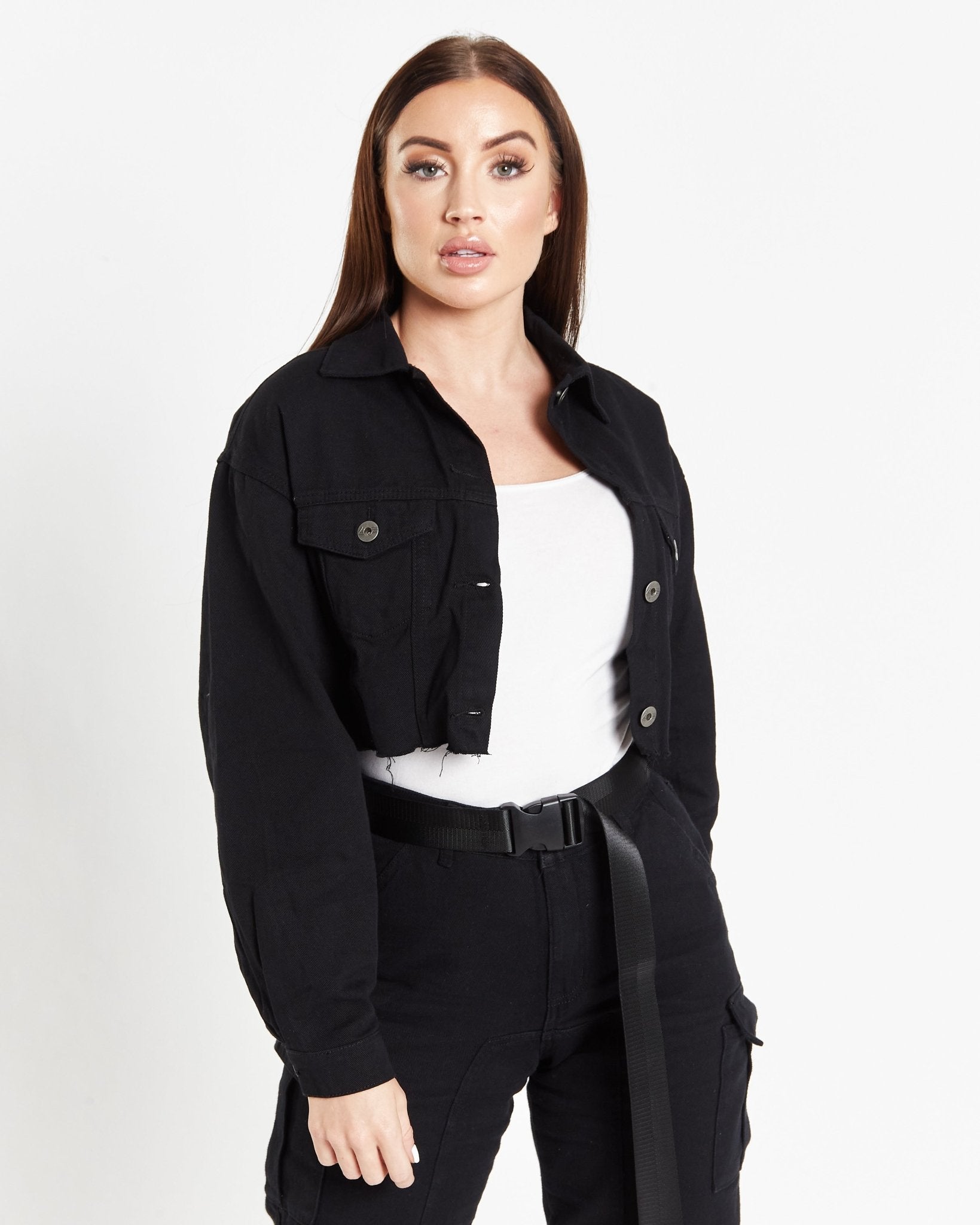 Milton Cropped Denim Jacket In Black Denim - Liquor n Poker