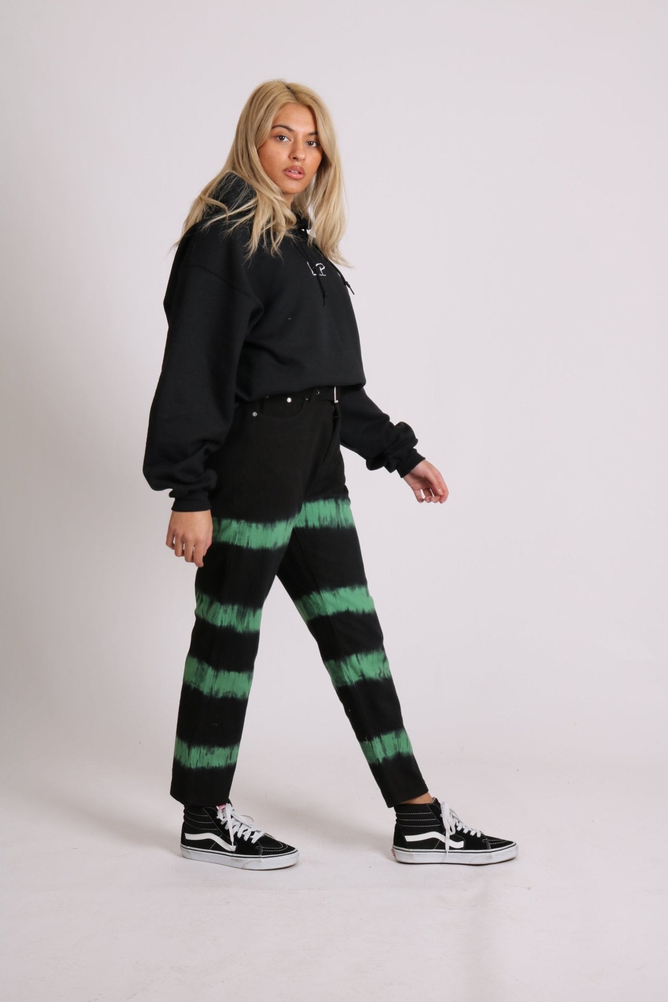 Minty Wide Leg Jeans In Black With Tie Dye Stripe - Liquor n Poker