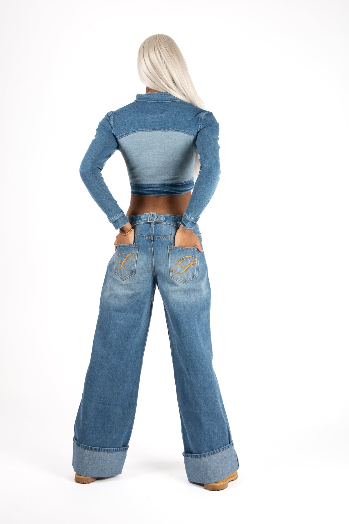 Multi Blue Denim Contrast Panel Crop Denim Jacket - Liquor n Poker