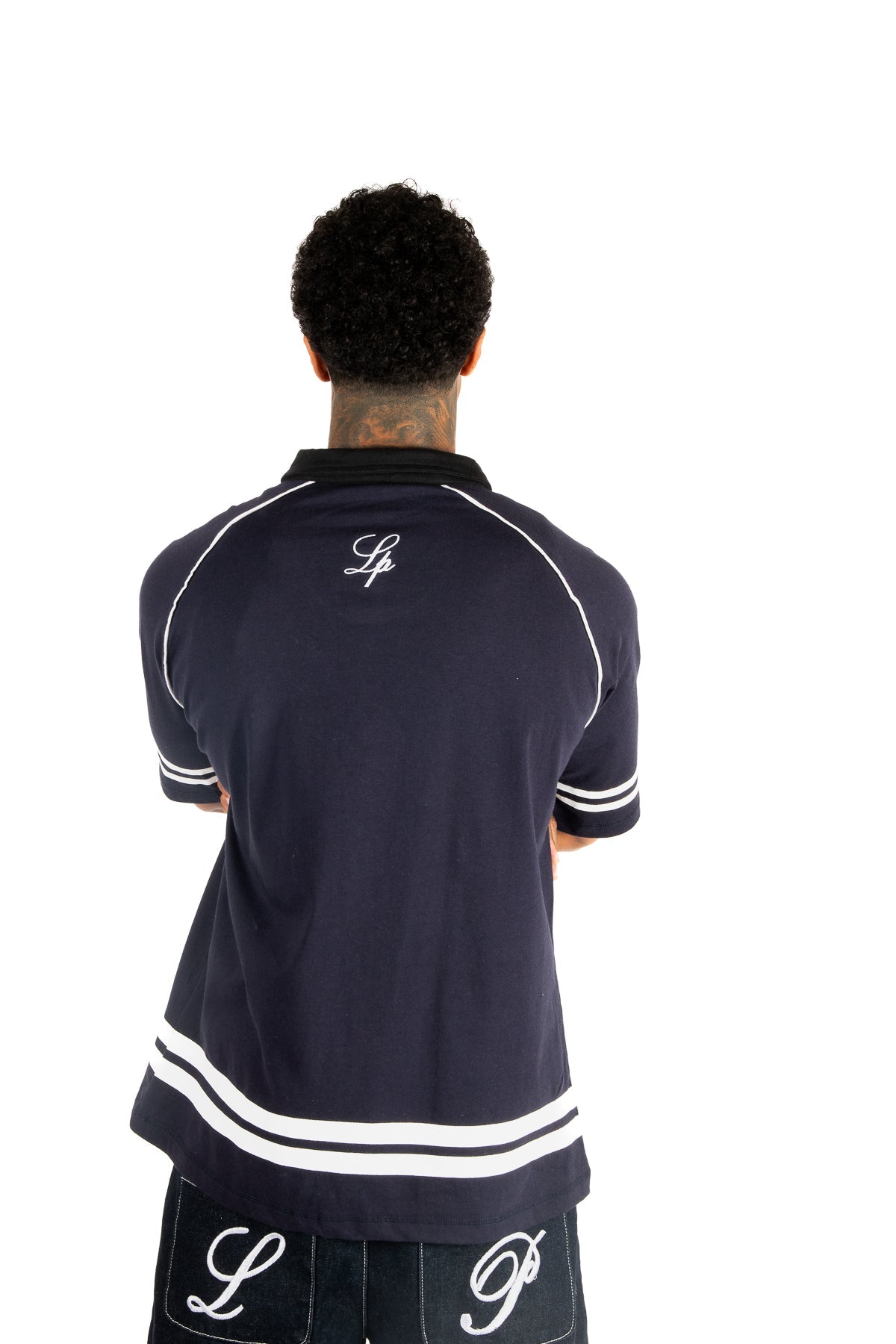Navy Oversized Graphic Printed Polo T-Shirt - Liquor n Poker