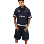 Navy Oversized Graphic Printed Polo T-Shirt - Liquor n Poker
