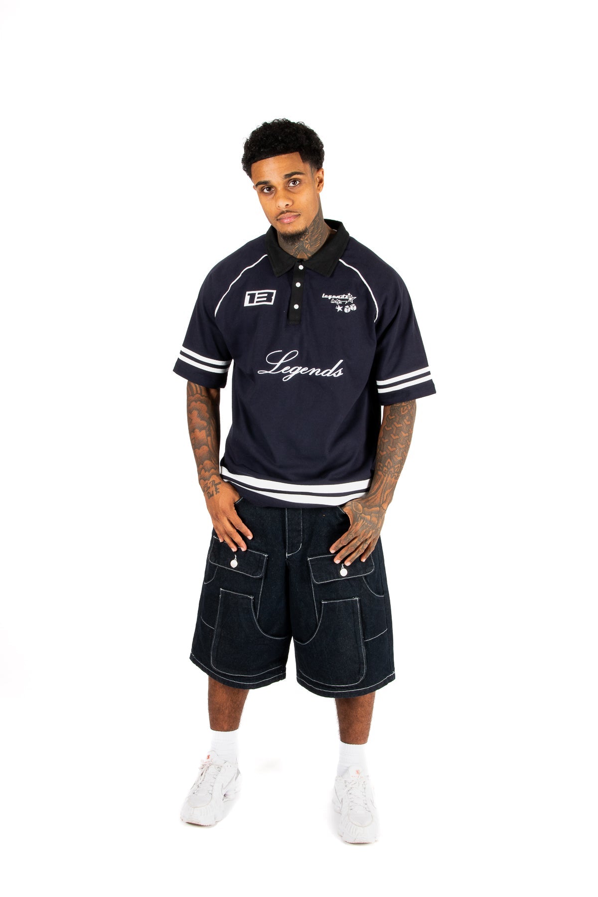 Navy Oversized Graphic Printed Polo T-Shirt - Liquor n Poker