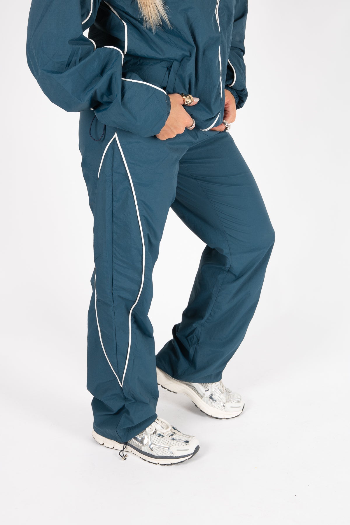 Navy Relaxed - Fit Shell Joggers With Logo & Piping - Liquor n Poker