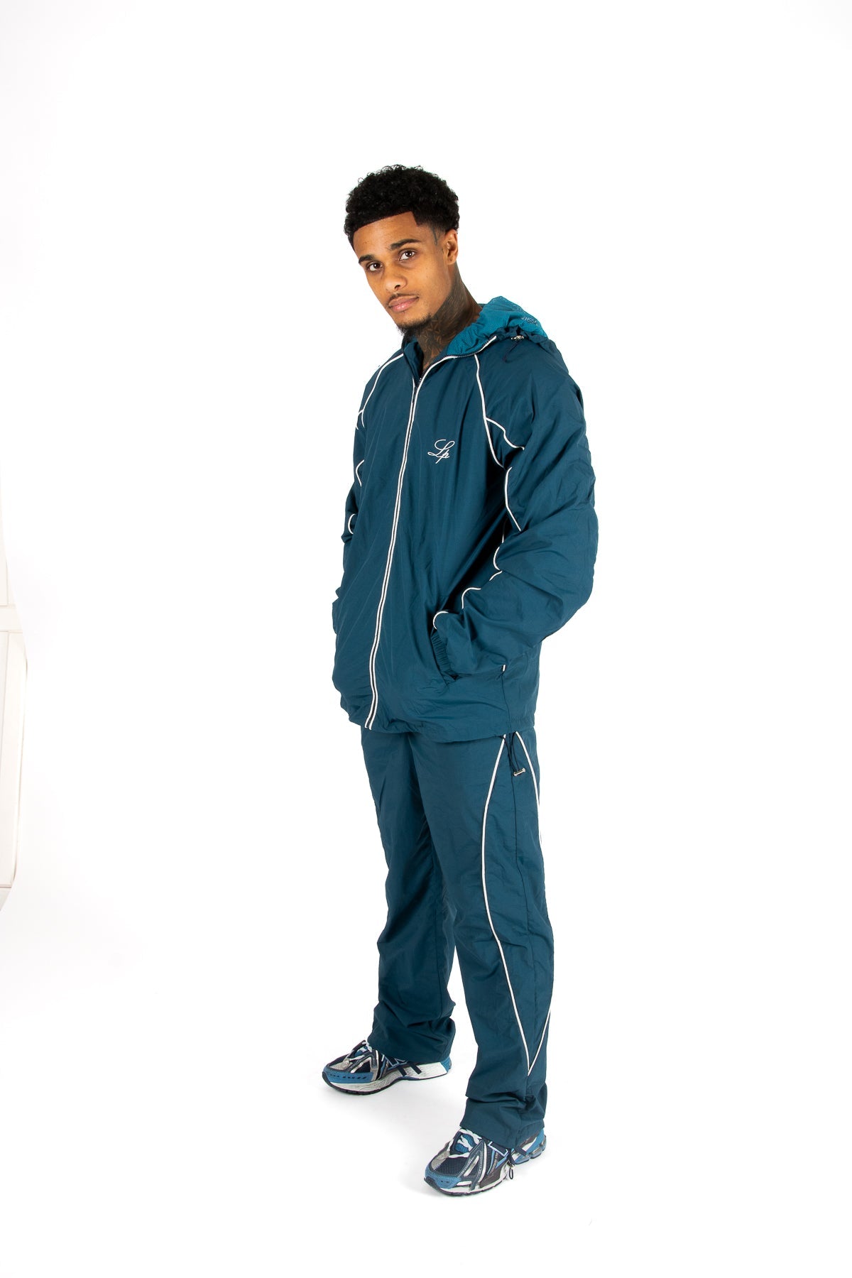 Navy Relaxed - Fit Shell Joggers With Logo & Piping - Liquor n Poker