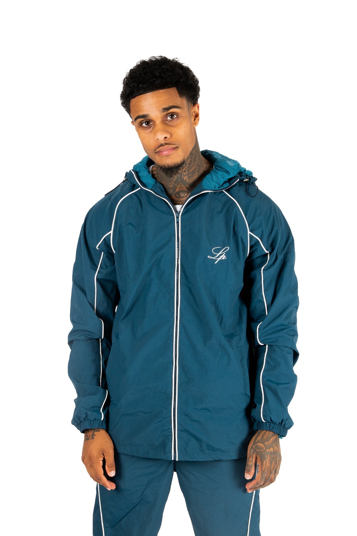 Navy Shell Track Jacket With Logo & Piping - Liquor n Poker