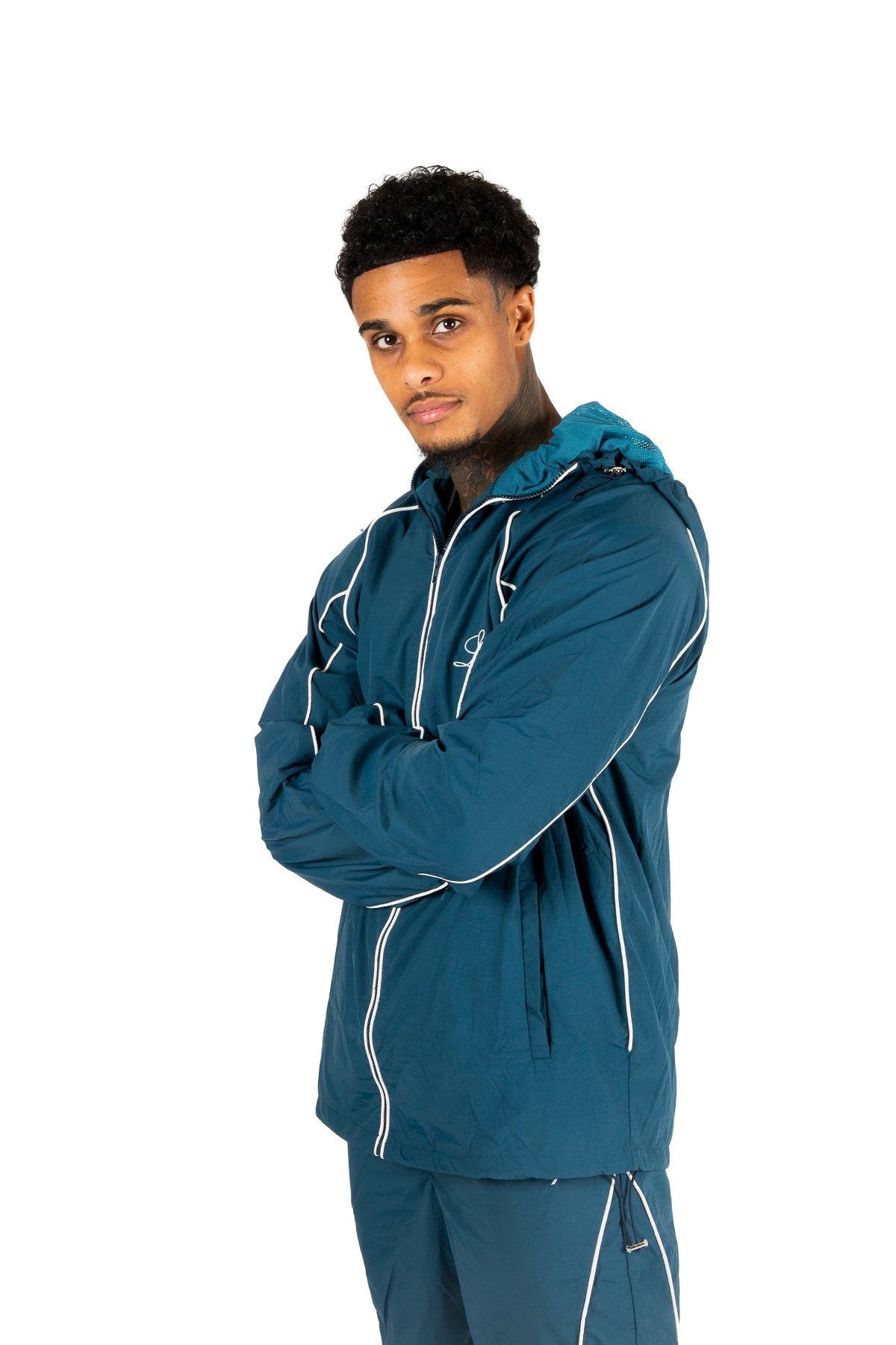 Navy Shell Track Jacket With Logo & Piping - Liquor n Poker