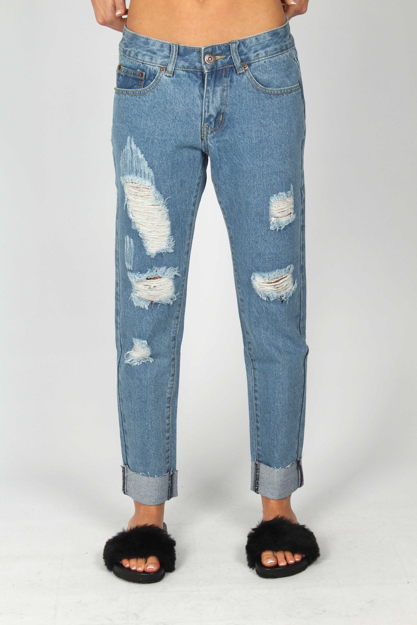New Chaska Indigo Ripped Boyfriend Jeans - Liquor n Poker