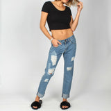 New Chaska Indigo Ripped Boyfriend Jeans - Liquor n Poker