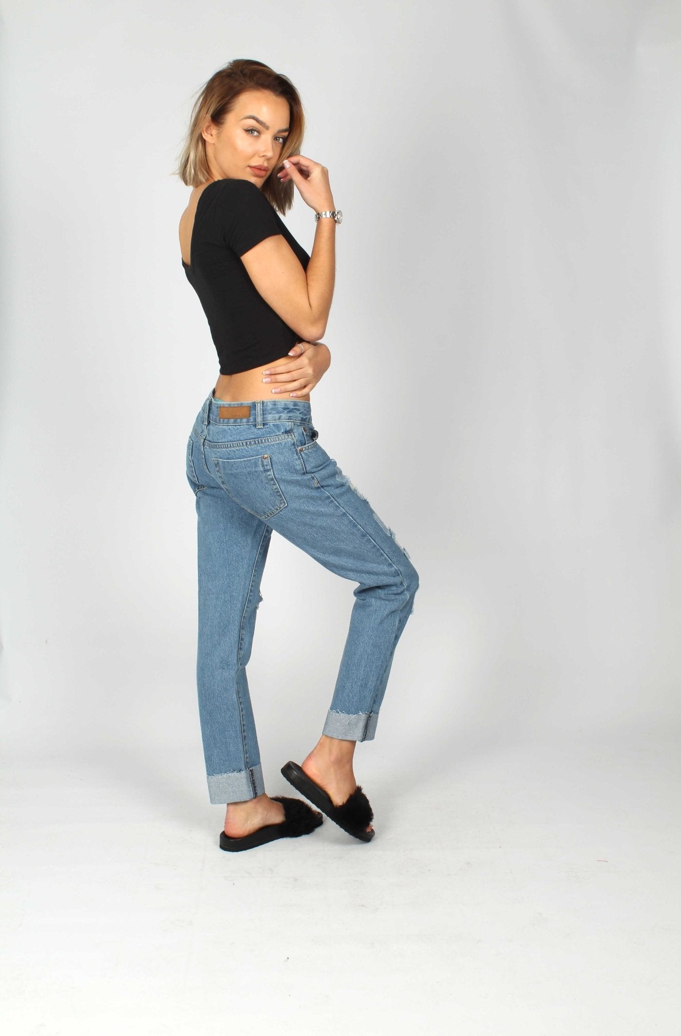 New Chaska Indigo Ripped Boyfriend Jeans - Liquor n Poker
