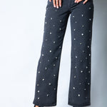 Nola Straight Leg Mid Rise Embellished Jeans in Black - Liquor n Poker
