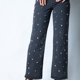 Nola Straight Leg Mid Rise Embellished Jeans in Black - Liquor n Poker