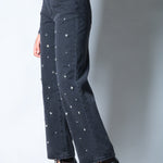 Nola Straight Leg Mid Rise Embellished Jeans in Black - Liquor n Poker