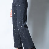 Nola Straight Leg Mid Rise Embellished Jeans in Black - Liquor n Poker