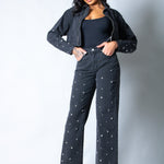 Nola Straight Leg Mid Rise Embellished Jeans in Black - Liquor n Poker