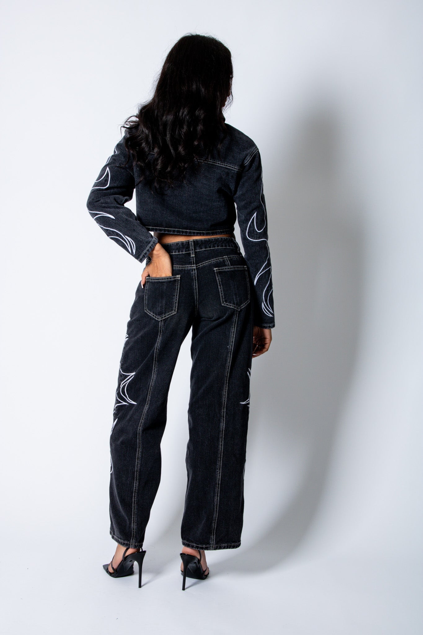 NOLA - Washed Black Relaxed Low - Rise Jean with Applique Detail - Liquor n Poker