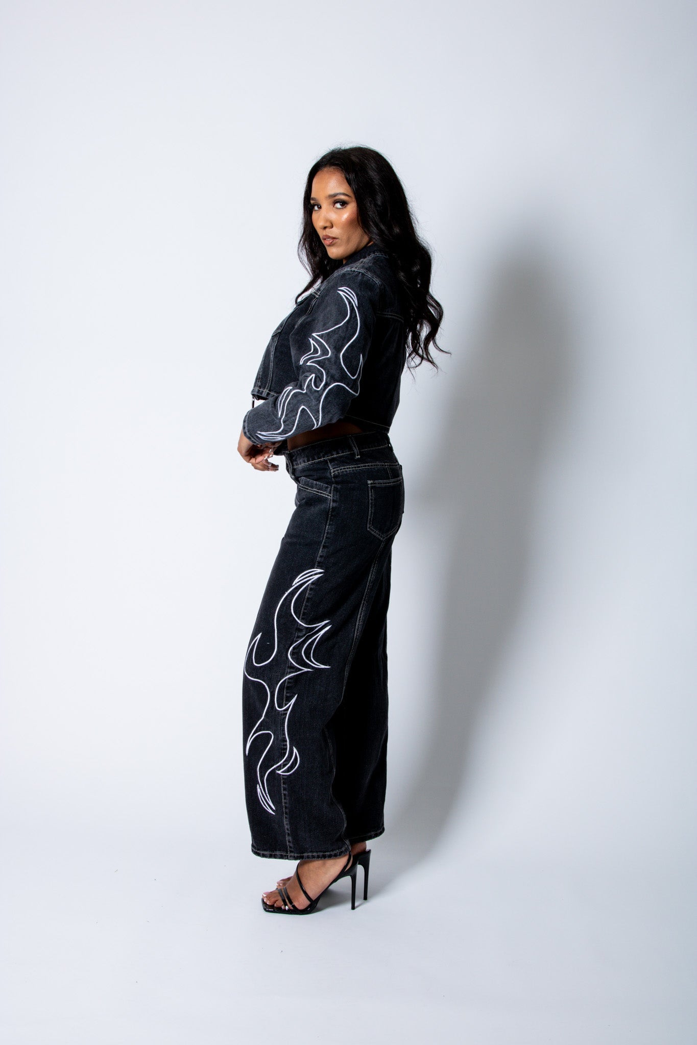 NOLA - Washed Black Relaxed Low - Rise Jean with Applique Detail - Liquor n Poker