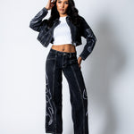 NOLA - Washed Black Relaxed Low - Rise Jean with Applique Detail - Liquor n Poker