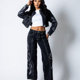 NOLA - Washed Black Relaxed Low - Rise Jean with Applique Detail - Liquor n Poker