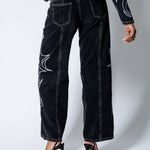 NOLA - Washed Black Relaxed Low - Rise Jean with Applique Detail - Liquor n Poker