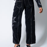 NOLA - Washed Black Relaxed Low - Rise Jean with Applique Detail - Liquor n Poker