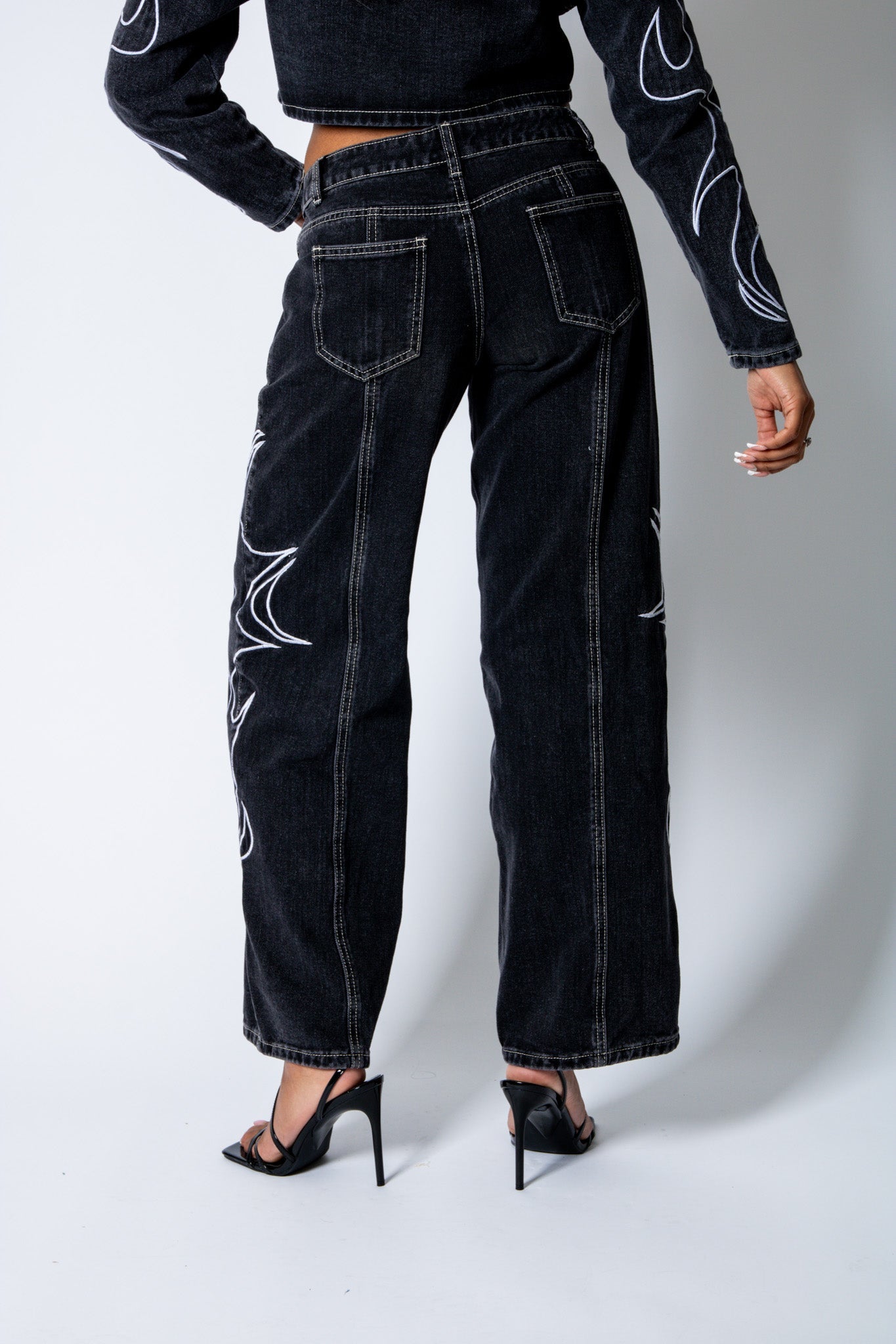 NOLA - Washed Black Relaxed Low - Rise Jean with Applique Detail - Liquor n Poker