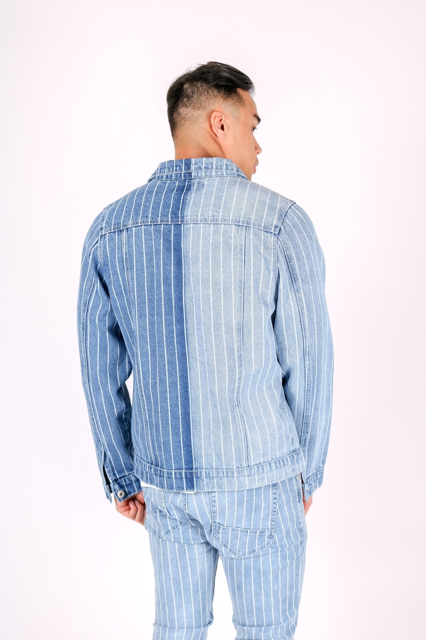 Norton Spliced & Pinstripe Slim Fit Denim Jacket - Liquor n Poker