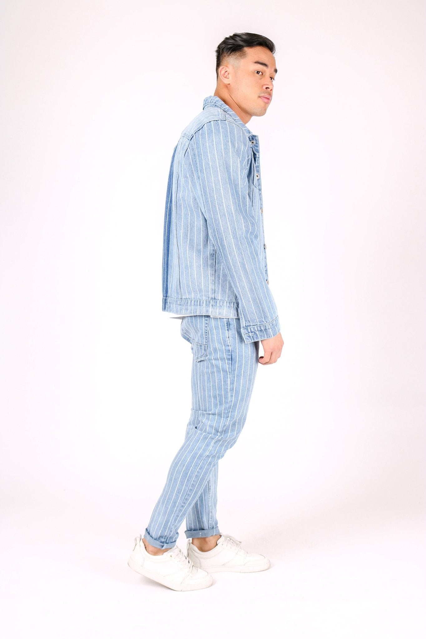 Norton Spliced & Pinstripe Slim Fit Denim Jacket - Liquor n Poker