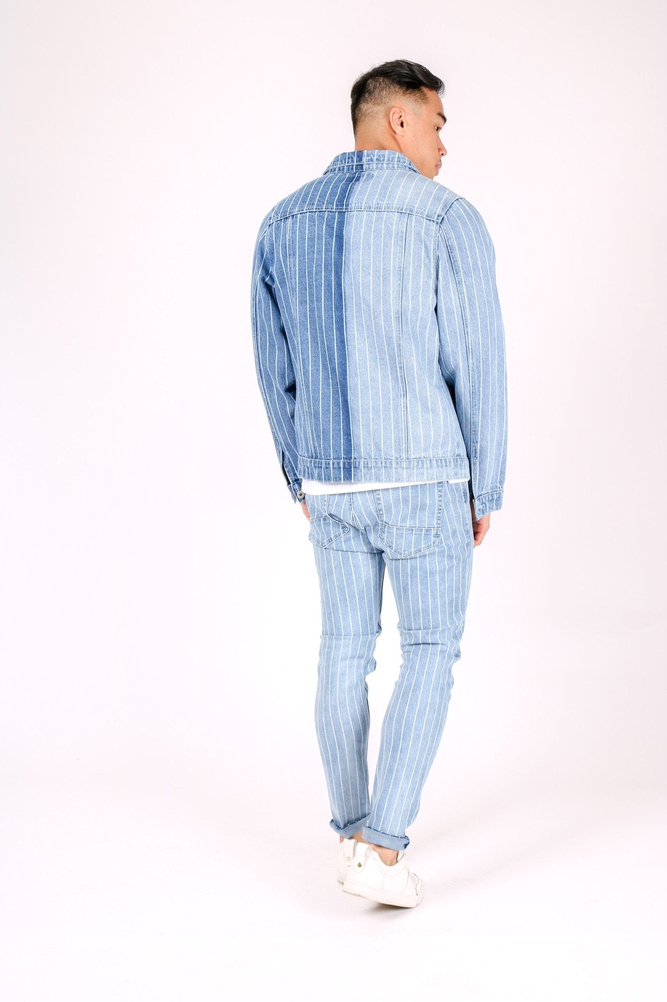 Norton Spliced & Pinstripe Slim Fit Denim Jacket - Liquor n Poker