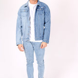 Norton Spliced & Pinstripe Slim Fit Denim Jacket - Liquor n Poker