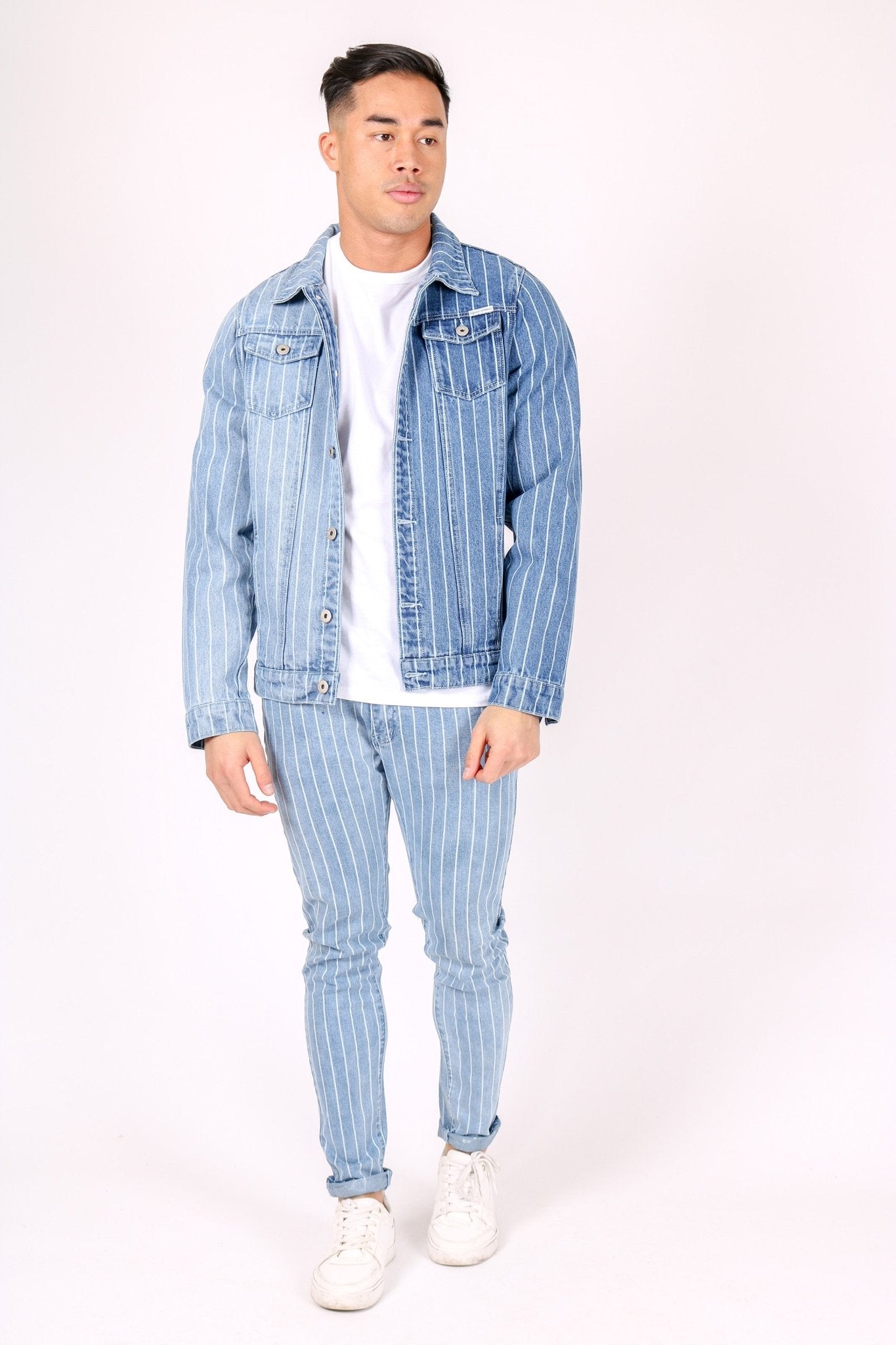 Norton Spliced & Pinstripe Slim Fit Denim Jacket - Liquor n Poker