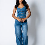 NOVA – True Blue Denim Corset with Buckle Detail - Liquor n Poker