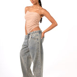 Nude Asymmetric Ruched Mesh Top - Liquor n Poker