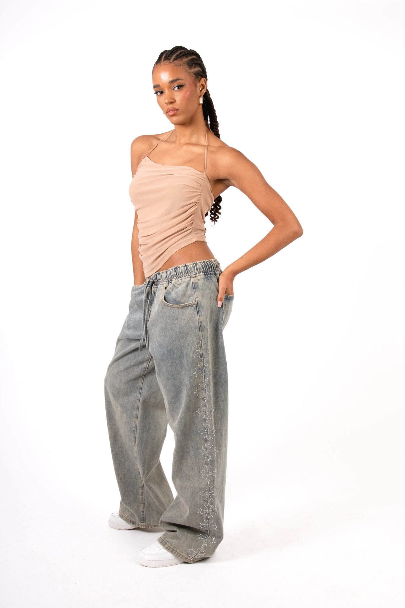 Nude Asymmetric Ruched Mesh Top - Liquor n Poker