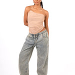 Nude Asymmetric Ruched Mesh Top - Liquor n Poker