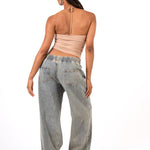 Nude Asymmetric Ruched Mesh Top - Liquor n Poker