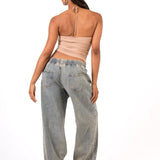 Nude Asymmetric Ruched Mesh Top - Liquor n Poker