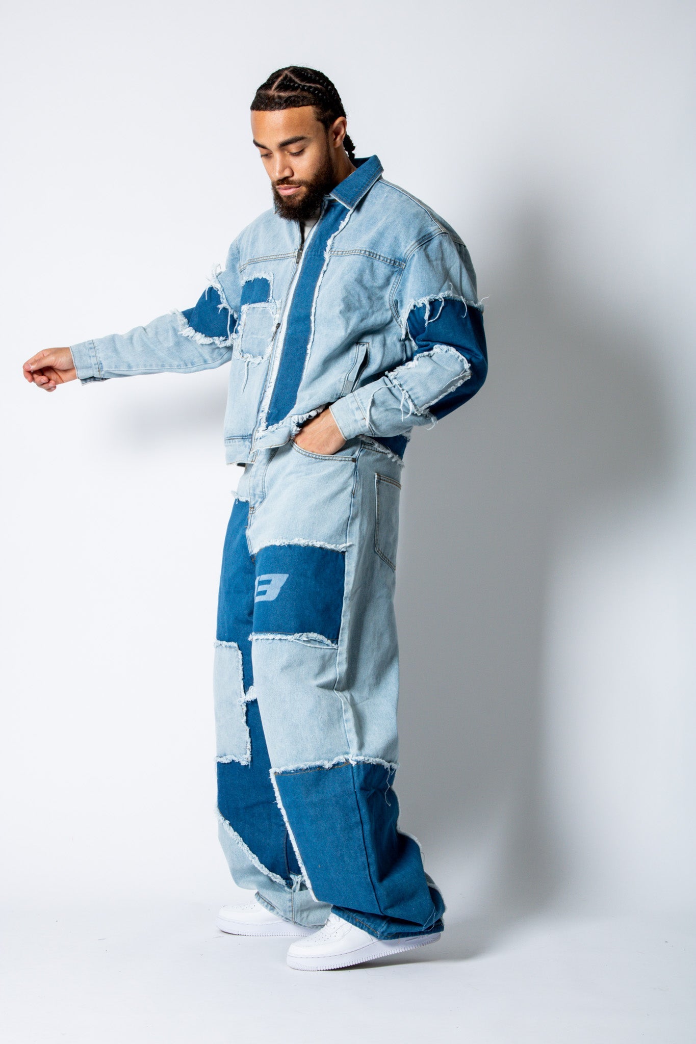 ONYX Distressed Cut - N - Sew Baggy Blue Denim Jeans - Liquor n Poker