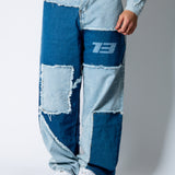 ONYX Distressed Cut - N - Sew Baggy Blue Denim Jeans - Liquor n Poker