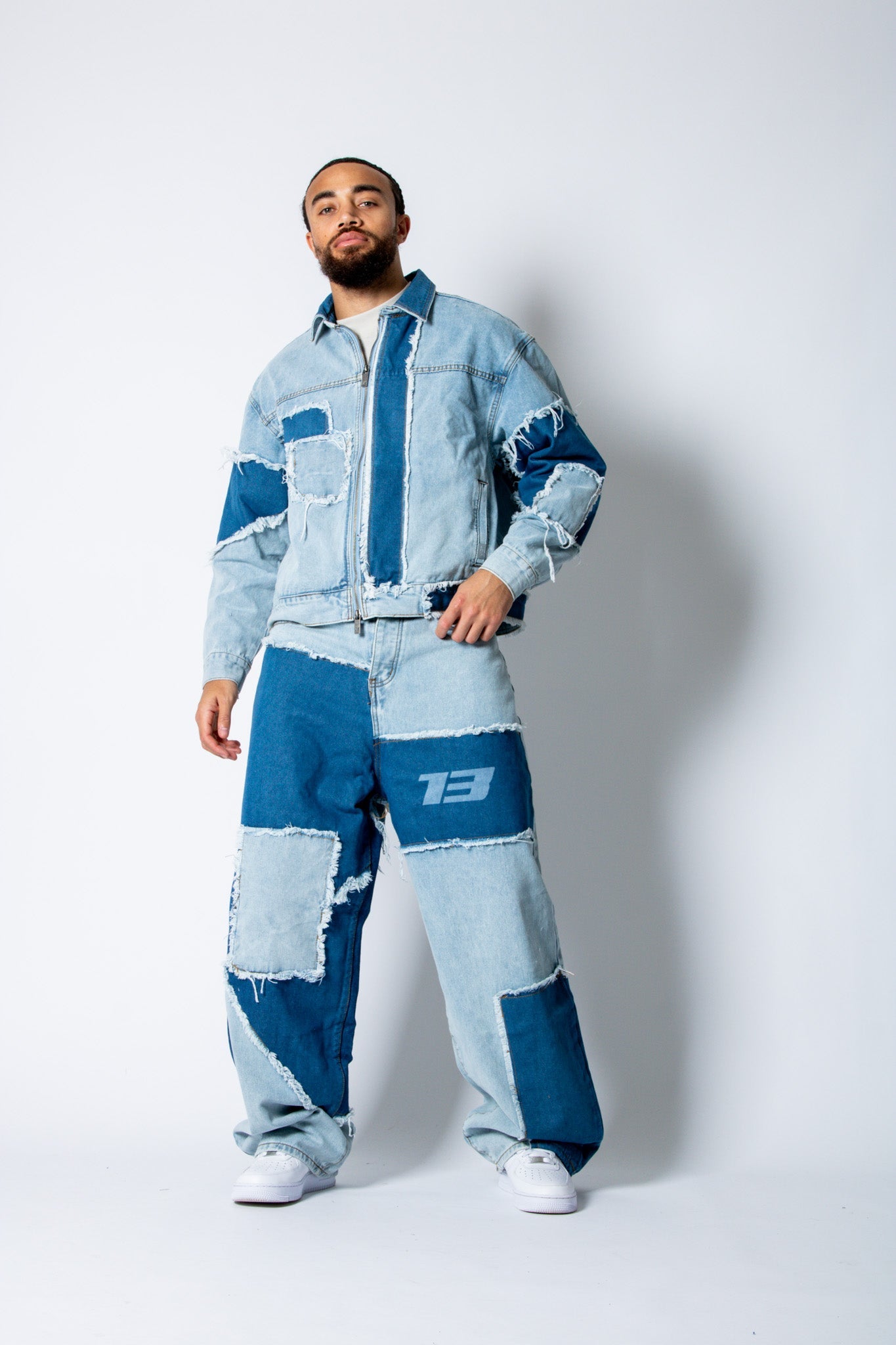 ONYX Distressed Cut - N - Sew Baggy Blue Denim Jeans - Liquor n Poker