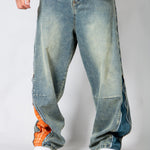 ONYX - Zip - Down Check Baggy Jeans with Blue & Orange Check Panel - Liquor n Poker