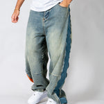 ONYX - Zip - Down Check Baggy Jeans with Blue & Orange Check Panel - Liquor n Poker