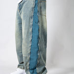 ONYX - Zip - Down Check Baggy Jeans with Blue & Orange Check Panel - Liquor n Poker