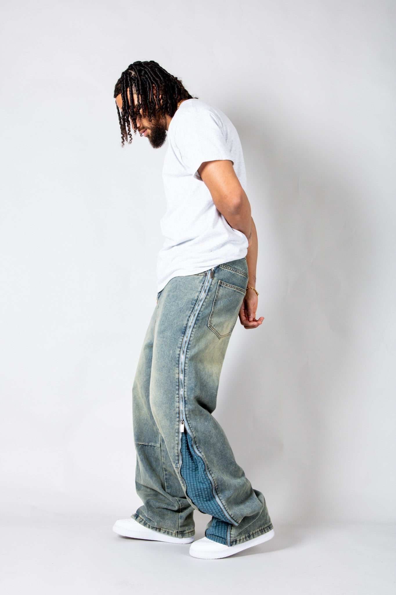 ONYX - Zip - Down Check Baggy Jeans with Blue & Orange Check Panel - Liquor n Poker