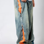 ONYX - Zip - Down Check Baggy Jeans with Blue & Orange Check Panel - Liquor n Poker